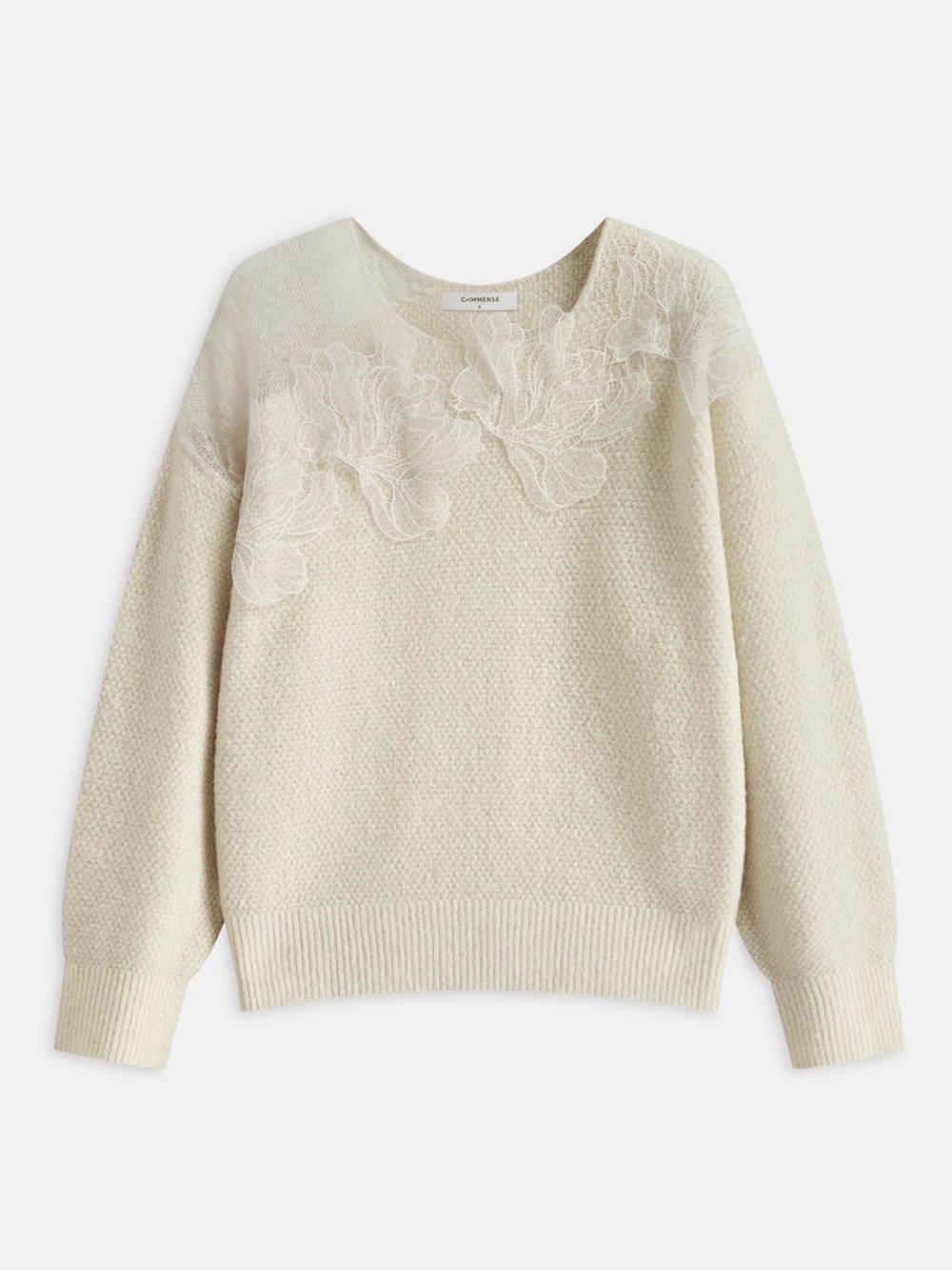 Commense Cream Floral Lace Crewneck Sweater Size XS